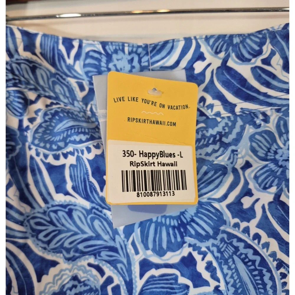 RipSkirt Hawaii Length 3 Wrap Skirt Large Happy Blues New w/Tags